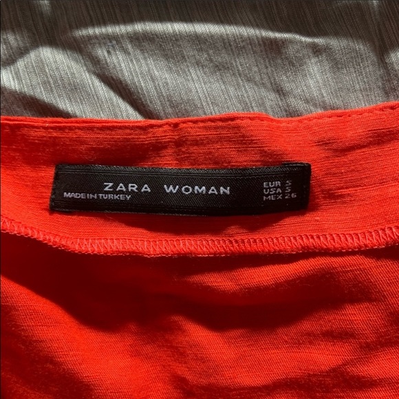 Zara Woman Red Linen Flutter Sleeve Button Dress - Picture 14 of 15